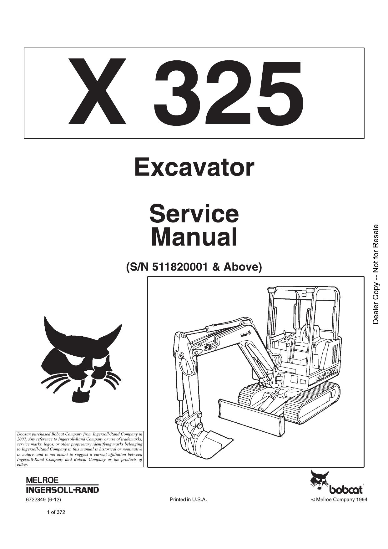 X325 Excavator Service Manual Bobcat